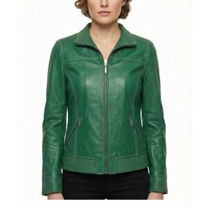 Bradley Bayou Genuine Leather Jacket Green  Zip Moto Style XS NWT